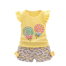 Load image into Gallery viewer, 2Pcs Baby Girl Set Lolly Sleeveless T-shirt Tops and Short Print Pants Clothes Set