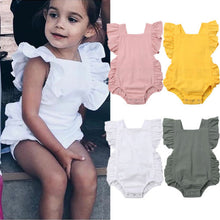 Load image into Gallery viewer, Baby Girl Ruffled Solid Color Sleeveless Backless Romper Jumpsuit Outfit
