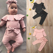 Load image into Gallery viewer, 2Pcs Baby Girls Ruffle Bodysuit Romper Tops Pants Winter Outfits