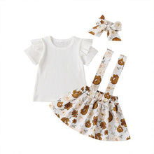 Load image into Gallery viewer, 3Pcs Baby Fashion Lace Solid T-shirt Sling Flower Skirts Headband Sets