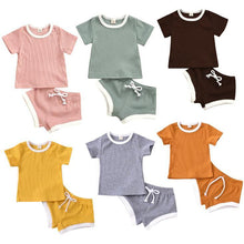 Load image into Gallery viewer, Baby’s Summer Clothing with Knitted Cotton T-Shirts/Tracksuits Sets. - smilybee