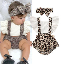 Load image into Gallery viewer, 2Pcs Baby Clothes Girl Ruched Leopard Print Sleeveless Baby Rompers Jumpsuit Headband Summer Casual Baby Clothes Outfits
