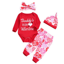 Load image into Gallery viewer, 3Pcs Baby Boy Girl Daddy's little Valentine Romper Pants Hat Set