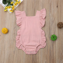 Load image into Gallery viewer, Baby Girl Ruffled Solid Color Sleeveless Backless Romper Jumpsuit Outfit