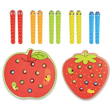 Load image into Gallery viewer, Fruit Shape Kids Wooden Toys Catch Worms Games with Magnetic Stick Montessori Educational Creature Blocks Interactive Toys