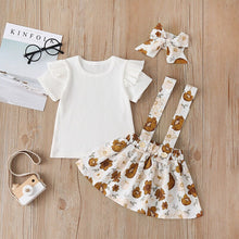 Load image into Gallery viewer, 3Pcs Baby Fashion Lace Solid T-shirt Sling Flower Skirts Headband Sets