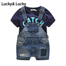 Load image into Gallery viewer, Bebes Newborn clothes cotton letter printed t-shirt with demin overalls baby boys clothes summer children clothing - smilybee