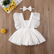 Load image into Gallery viewer, Baby Girl Clothes Solid Color Sleeveless Flower Ruffle Romper Dress Headband 2Pcs Outfits Cotton Clothes Set