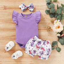 Load image into Gallery viewer, 3PCS Baby Girl Romper, Shorts & Headband - smilybee