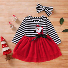 Load image into Gallery viewer, Toddler Girls Christmas Dress Santa Striped Print Tulle Dress+Headband Outfits Toddler Christmas Dress Girls Vestido Infantil