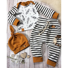 Load image into Gallery viewer, 3Pcs Baby Boy Girl Clothes Feather T shirt Tops Striped Pants Clothes Outfits Set