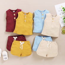 Load image into Gallery viewer, 2Pcs Baby Toddler Boys Girls Solid Sleeveless Button Vest Tops and shorts Outfits Set