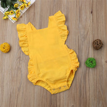 Load image into Gallery viewer, Baby Girl Ruffled Solid Color Sleeveless Backless Romper Jumpsuit Outfit