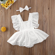 Load image into Gallery viewer, Baby Girl Clothes Solid Color Sleeveless Flower Ruffle Romper Dress Headband 2Pcs Outfits Cotton Clothes Set