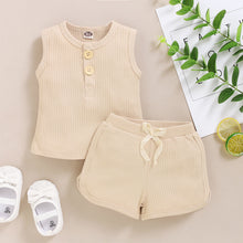 Load image into Gallery viewer, 2Pcs Baby Toddler Boys Girls Solid Sleeveless Button Vest Tops and shorts Outfits Set