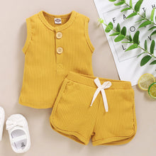 Load image into Gallery viewer, 2Pcs Baby Toddler Boys Girls Solid Sleeveless Button Vest Tops and shorts Outfits Set