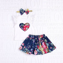 Load image into Gallery viewer, 3Pcs Baby Girl Clothes Floral Print Lace Tops+Print Skirt +Bow HeadbandsClothes Outfits Set