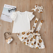 Load image into Gallery viewer, 3Pcs Baby Fashion Lace Solid T-shirt Sling Flower Skirts Headband Sets
