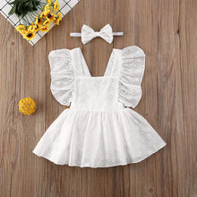 Load image into Gallery viewer, Baby Girl Clothes Solid Color Sleeveless Flower Ruffle Romper Dress Headband 2Pcs Outfits Cotton Clothes Set
