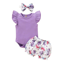 Load image into Gallery viewer, 3PCS Baby Girl Romper, Shorts & Headband - smilybee