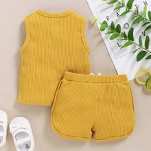 Load image into Gallery viewer, 2Pcs Baby Toddler Boys Girls Solid Sleeveless Button Vest Tops and shorts Outfits Set