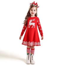 Load image into Gallery viewer, Kids Dresses For Girls Long Sleeve Deer Snowflake Print Dress New Year Costume Princess Dress Kids Christmas Clothes