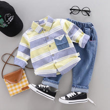 Load image into Gallery viewer, Baby boys clothes, spring striped shirt+ jeans 2pcs set - smilybee