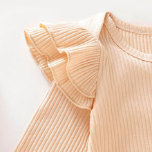 Load image into Gallery viewer, Baby Girl Clothes Long Sleeve Ruffles Solid Romper And Floral Pants And Headband Outfits