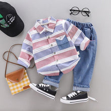 Load image into Gallery viewer, Baby boys clothes, spring striped shirt+ jeans 2pcs set - smilybee