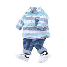 Load image into Gallery viewer, Baby boys clothes, spring striped shirt+ jeans 2pcs set - smilybee