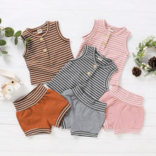 Load image into Gallery viewer, Summer Baby Shorts Set For Girls Boys Newborn Clothes 2Pcs Bottom Vest+Striped Shorts Sleeveless Toddler Boy Clothing Suit D30 - smilybee