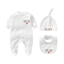Load image into Gallery viewer, Personalized Newborn Bodysuit with Hat and Bib
