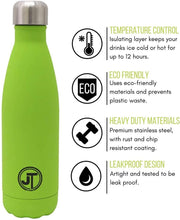 Load image into Gallery viewer, JTL Fitness Stainless Steel Water Bottle 500ml Vacuum Insulated Flask for Hot or Cold Metal Watertight Seal Green