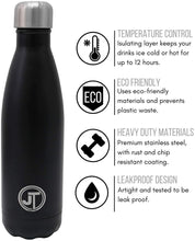 Load image into Gallery viewer, JTL Fitness Stainless Steel Water Bottle 500ml Vacuum Insulated Flask for Hot or Cold Metal Watertight Seal Black