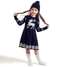 Load image into Gallery viewer, Kids Dresses For Girls Long Sleeve Deer Snowflake Print Dress New Year Costume Princess Dress Kids Christmas Clothes
