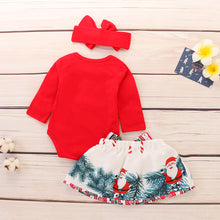Load image into Gallery viewer, My First Christmas Girl Clothes Baby Girl Clothes Set 3Pcs Pure Red Tops Bodysuit+Bow Skirt+Headband Baby Christmas
