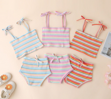 Load image into Gallery viewer, two-piece set ins style children&#39;s summer new product color pit striped sling +   shorts
