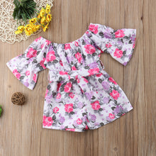 Load image into Gallery viewer, Baby Girl Romper Floral Belt Three Quarter Cotton Jumpsuit
