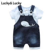 Load image into Gallery viewer, Bebes Newborn clothes cotton letter printed t-shirt with demin overalls baby boys clothes summer children clothing - smilybee
