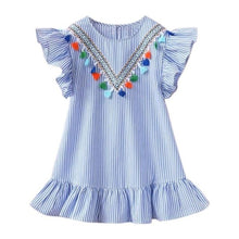 Load image into Gallery viewer, Baby Girls Tassel Flying Sleeve Dresses Stripe Cotton
