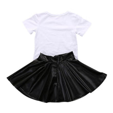 Load image into Gallery viewer, 2Pcs Toddler Kids Girl Clothing Set T-shirt Tops + Leather Skirt Outfit
