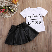 Load image into Gallery viewer, 2Pcs Toddler Kids Girl Clothing Set T-shirt Tops + Leather Skirt Outfit
