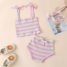 Load image into Gallery viewer, two-piece set ins style children&#39;s summer new product color pit striped sling +   shorts
