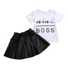 Load image into Gallery viewer, 2Pcs Toddler Kids Girl Clothing Set T-shirt Tops + Leather Skirt Outfit
