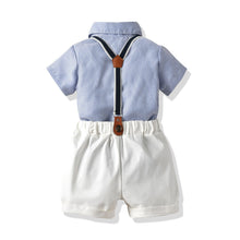 Load image into Gallery viewer, Baby Boy Gentleman Suit Summer Short-Sleeved Striped Shirt Bow Tie Shorts Strap Four-Piece Suit
