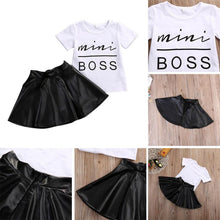 Load image into Gallery viewer, 2Pcs Toddler Kids Girl Clothing Set T-shirt Tops + Leather Skirt Outfit
