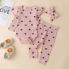 Load image into Gallery viewer, 3Pcs Baby Autumn Korean Girl Casual Hang Striped Multicolor Long Sleeve Romper Love Print Three-piece Set
