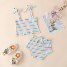 Load image into Gallery viewer, two-piece set ins style children&#39;s summer new product color pit striped sling +   shorts

