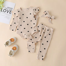 Load image into Gallery viewer, 3Pcs Baby Autumn Korean Girl Casual Hang Striped Multicolor Long Sleeve Romper Love Print Three-piece Set
