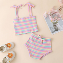 Load image into Gallery viewer, two-piece set ins style children&#39;s summer new product color pit striped sling +   shorts
